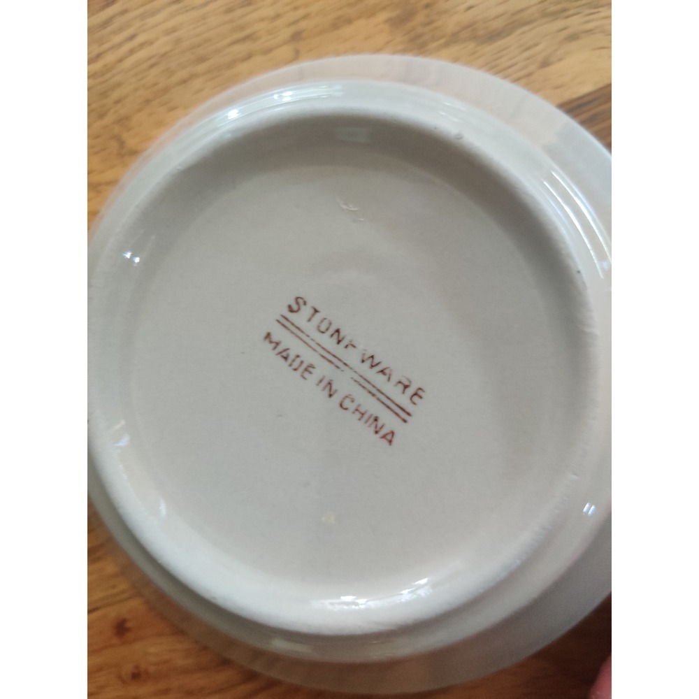 VTG Stoneware Bowls Set of 2 Off-White Blue Double Band Farmhouse Cereal Soup - Picture 5 of 5